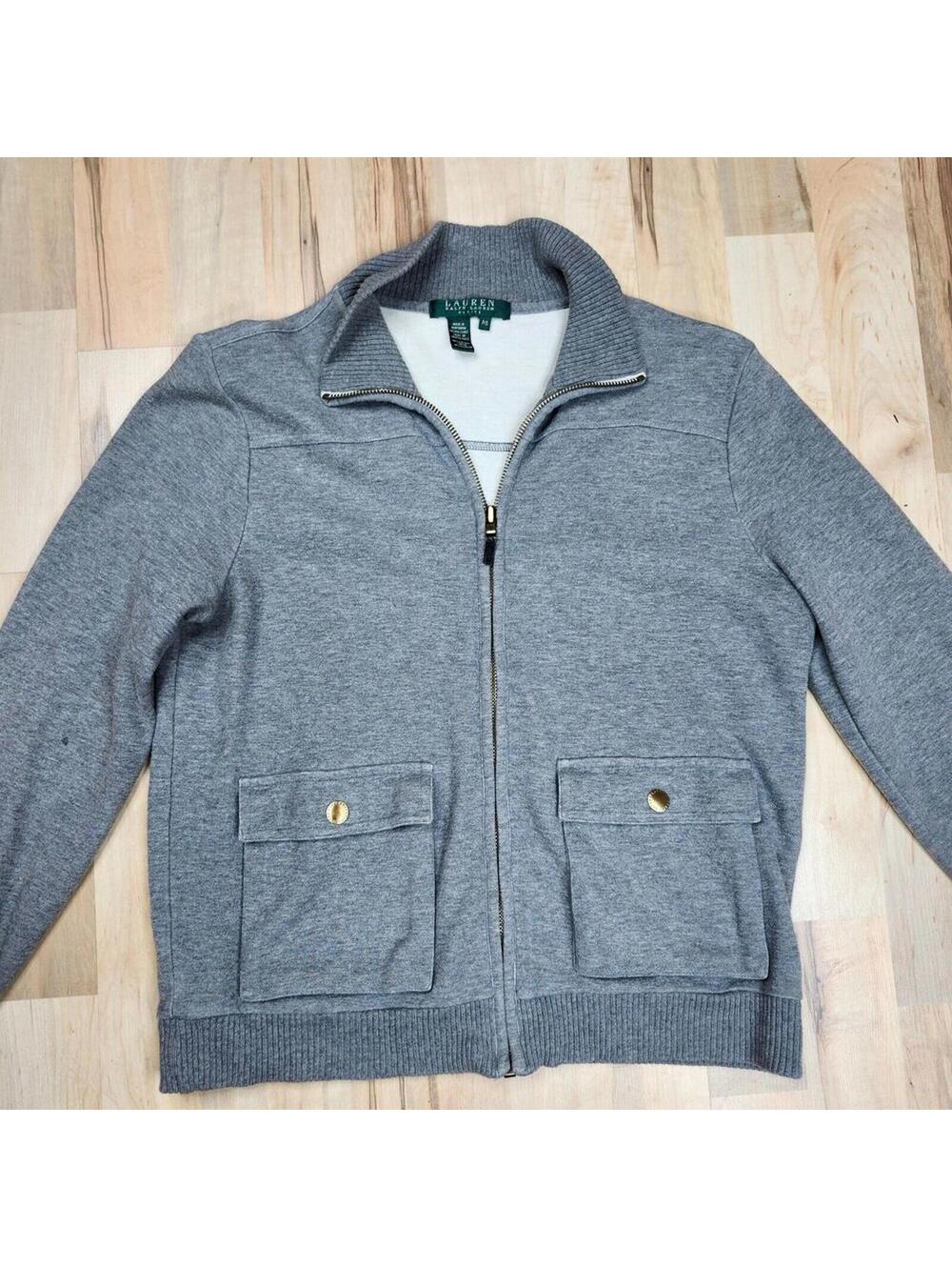 Ralph Lauren Gray Utility Jacket with Gold Button Pockets Petite Small
